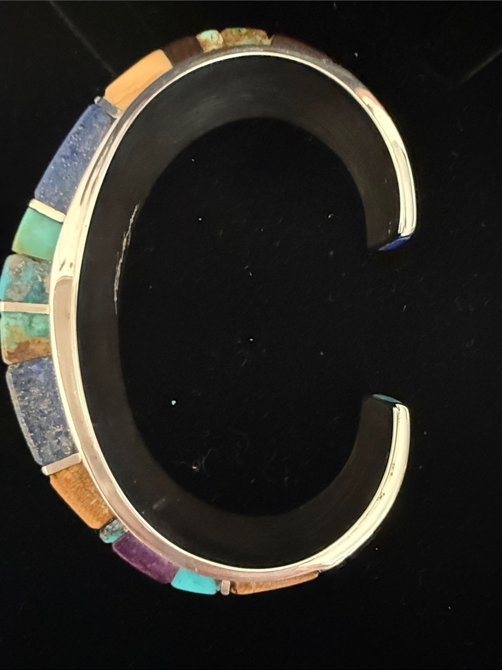 Marlin Honhongva Sterling Cuff Bracelet Contemporary Multi-Cobble Stone Inlays - Picture 6 of 12